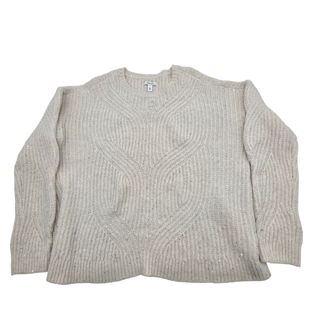 Fairy Chic Nine West Sequin Cable Knit Sweater Womens XXL Cream Metalic